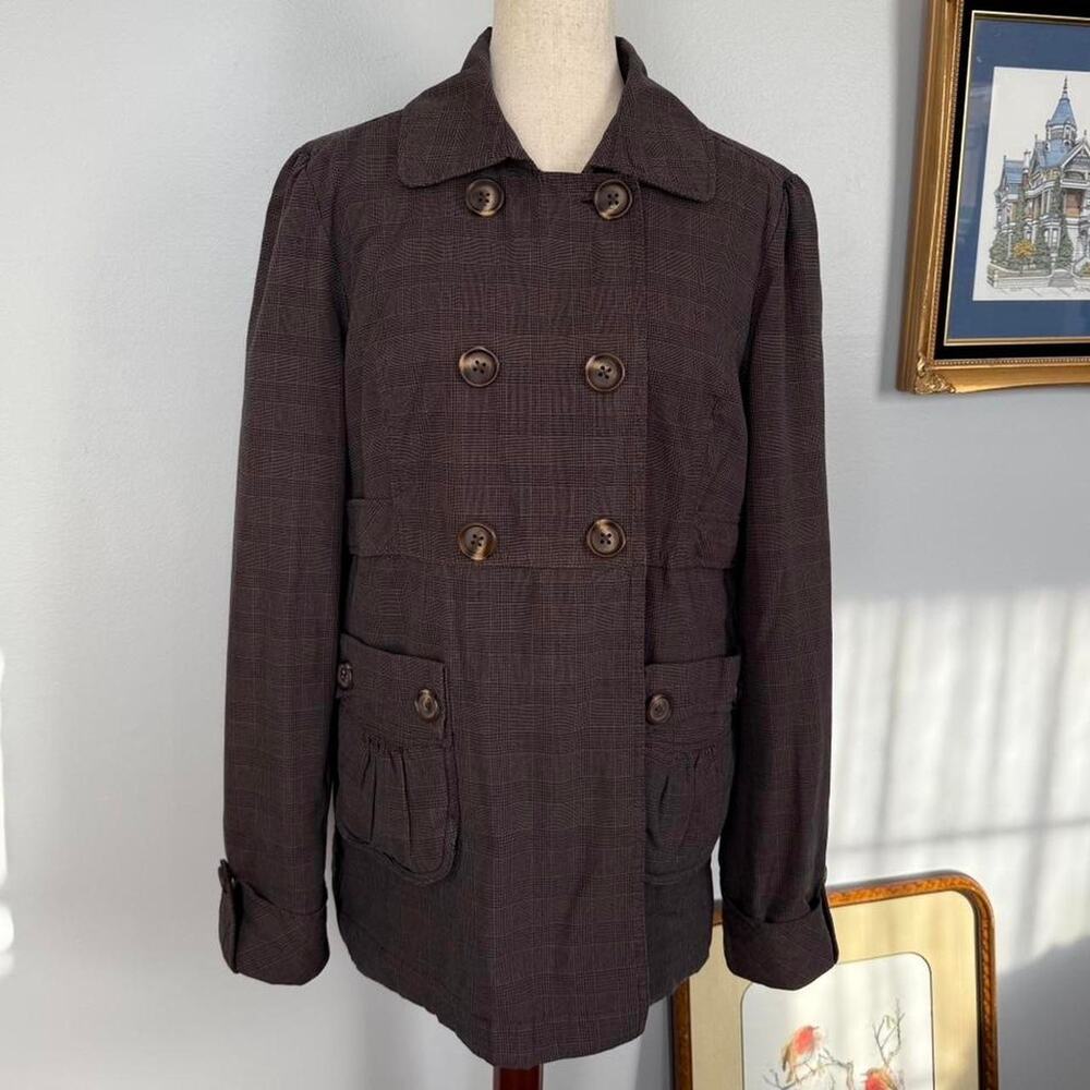Vtg Aeropostale y2k brown plaid double-breasted jacket with pockets